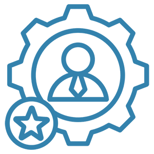 Icon of a person inside a gear with a star, symbolizing user settings or management.
