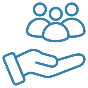 Icon of a hand holding three people representing support or community.