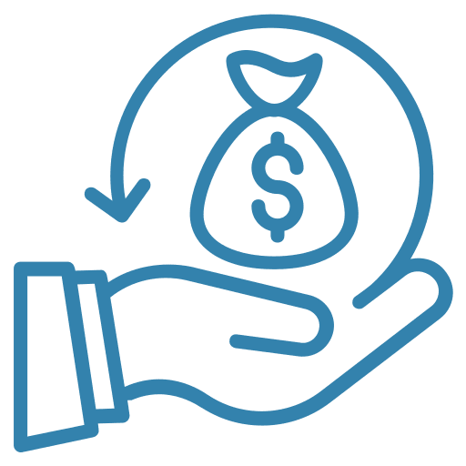 A hand holding a bag with a dollar sign, symbolizing money or savings.