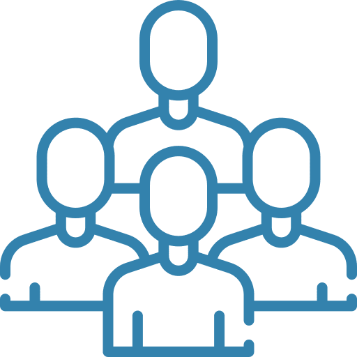 Icon of four people in a simple blue outline.